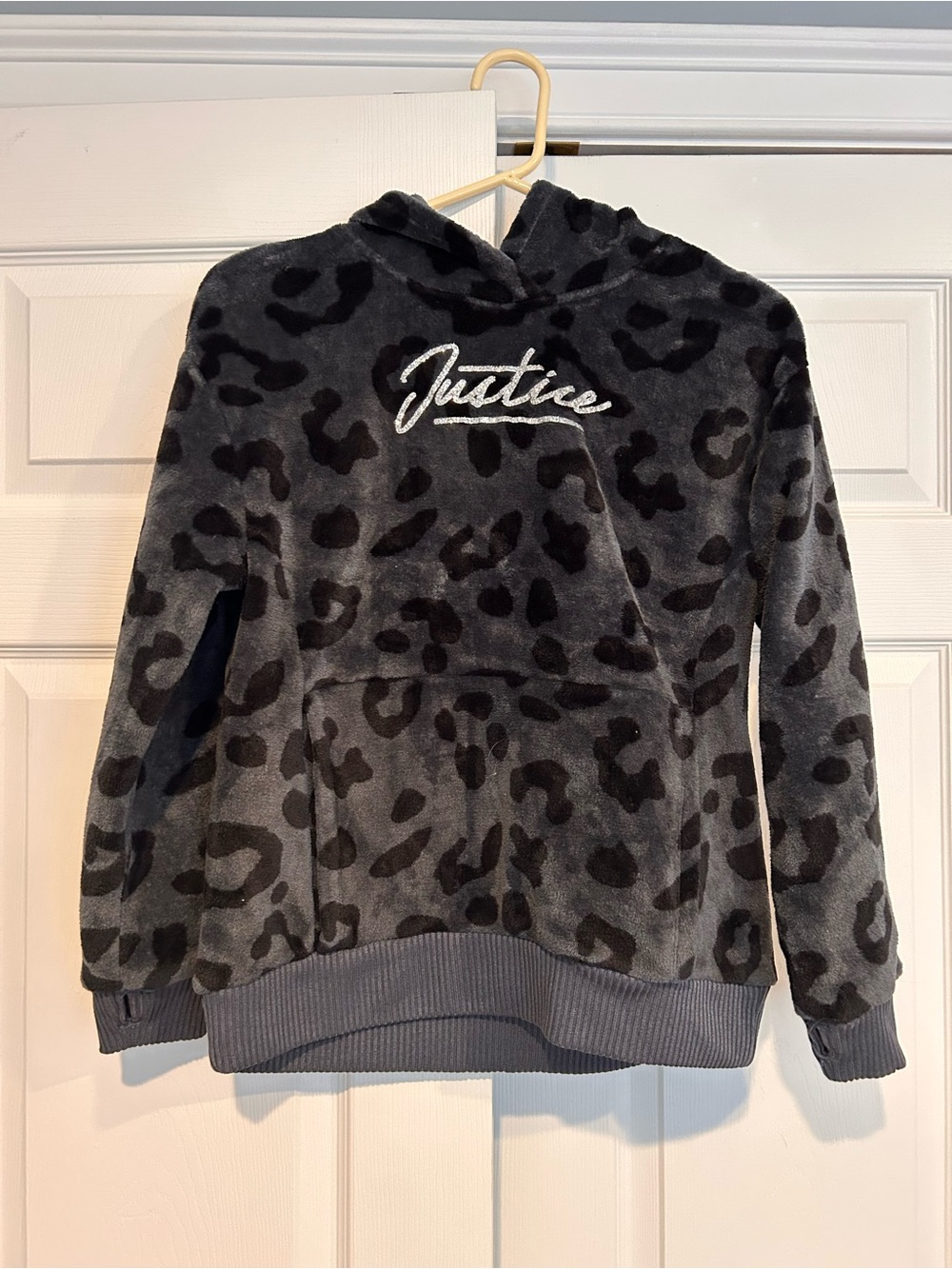Justice Girls' Gray Leopard Print Hoodie